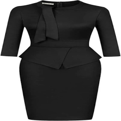 TASHVIKA'S Women's Tie Neck Vintage Bodycon Peplum Formal Work P