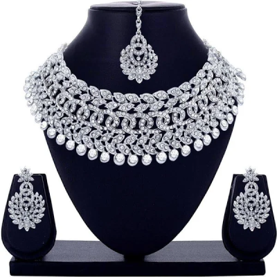 R A Enterprises Alloy Rhodium Silver Jewellery Set