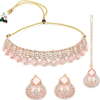 Sukkhi Seaside Rose Gold Plated Pink AD Stones